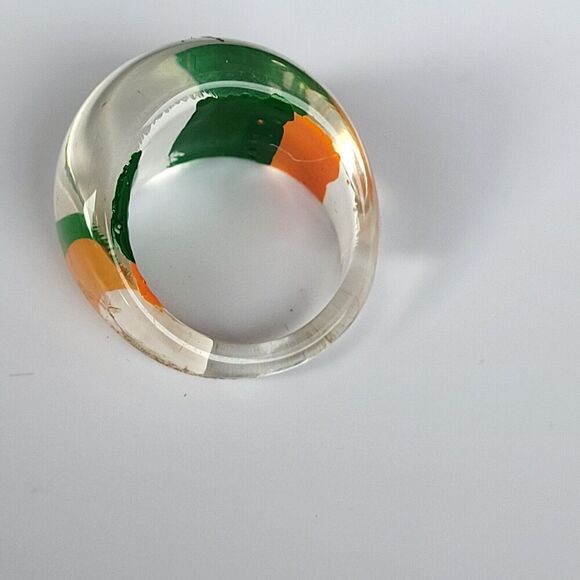 Chunky Resin Ring orange green and white enamel ring 8.5 - Picture 4 of 4